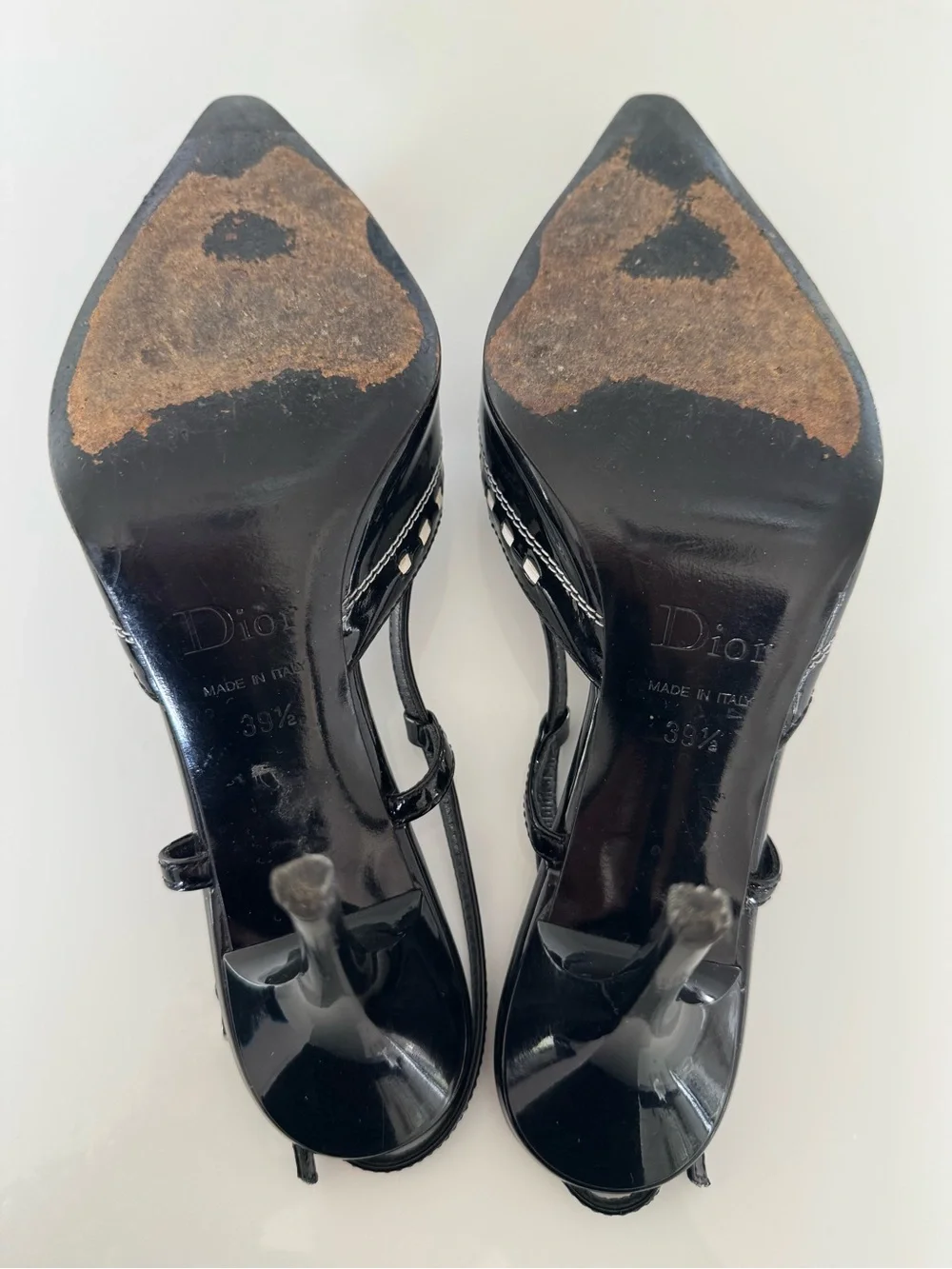 Dior Vintage Galliano FW 2004 Gambler Black Patent Leather Slingback Heels 39.5 - Picture 5 of 7
